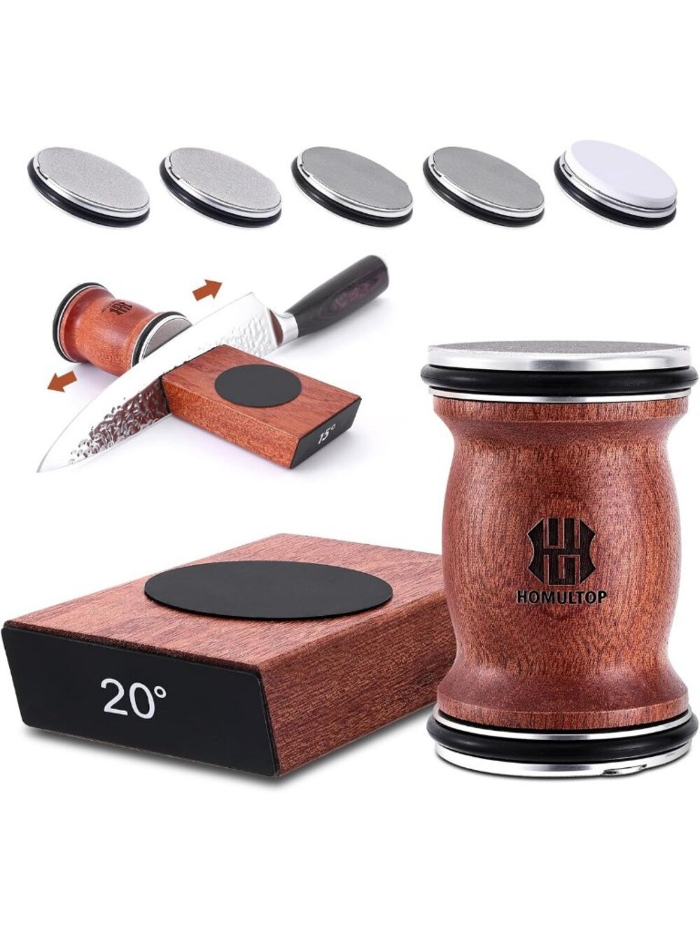 Premium Kitchen Knife Sharpener Kit - Diamond & Ceramic Discs, Magnetic Roller